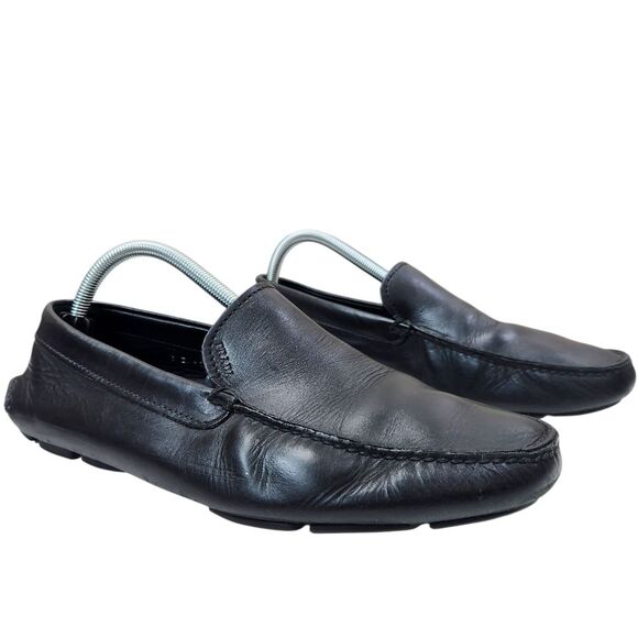 Prada Mens Black Leather Slip On Driving Loafer Shoes 8.5 - Picture 2 of 9